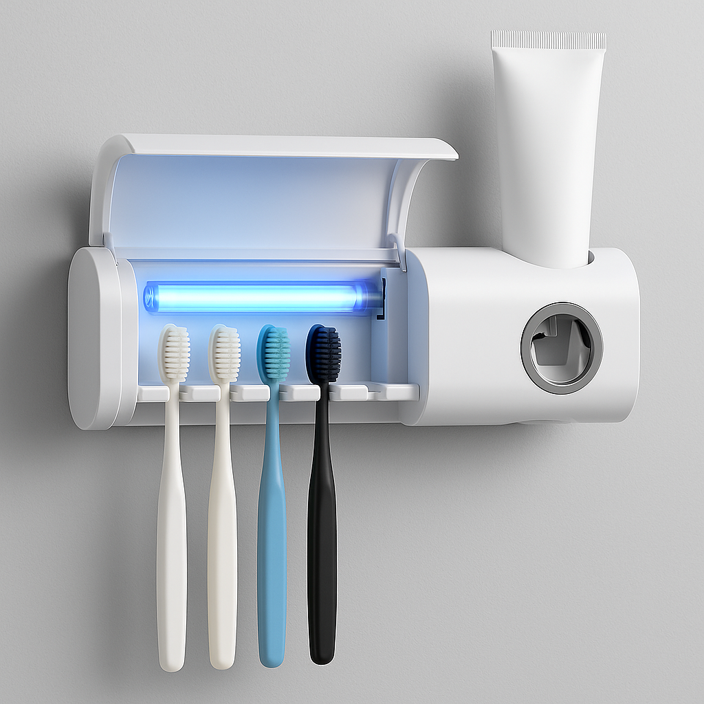 UV Toothbrush Sterilizer + Automatic Toothpaste Dispenser \ جهاز تعقيم فرش الأسنان بالأشعة فوق البنفسجية + موزع معجون أوتوماتيكي