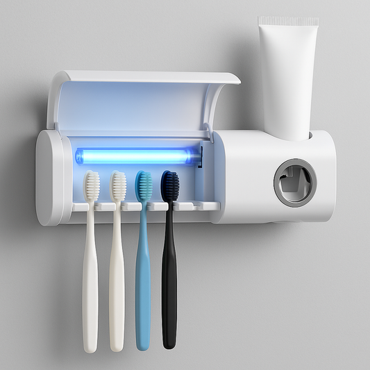 UV Toothbrush Sterilizer + Automatic Toothpaste Dispenser \ جهاز تعقيم فرش الأسنان بالأشعة فوق البنفسجية + موزع معجون أوتوماتيكي